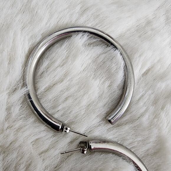 NEW Chunky Tube Hoop Earrings - Silver Rhodium Plated 2-Inch Statement Hoops - Picture 6 of 10
